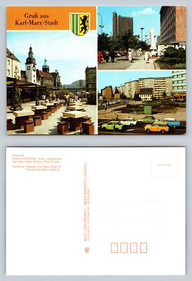 Karl-Marx-Stadt Postcard with Landmarks and City Life Vintage Image