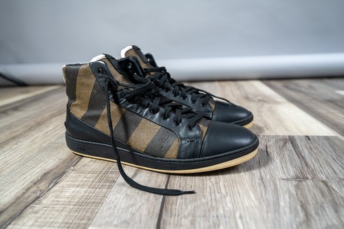 Fendi Pequin Stripe High-Top Sneakers Mens US 12.5 EU 11.5, Tobacco vintage rare - Picture 7 of 23