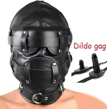 Bondage Headgear Mask Sensory Deprivation Blindfold Mouth Gag Plug Restraint SM
