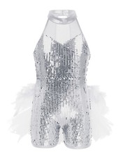 Kids Girls Sequins Jazz Latin Dance Costume Stage Performance Leotard Dress