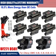 For Chevy GMC 4.8L 5.3L 6.0L 8.1L Square Ignition Coil & Spark Plug Wire Pack 8