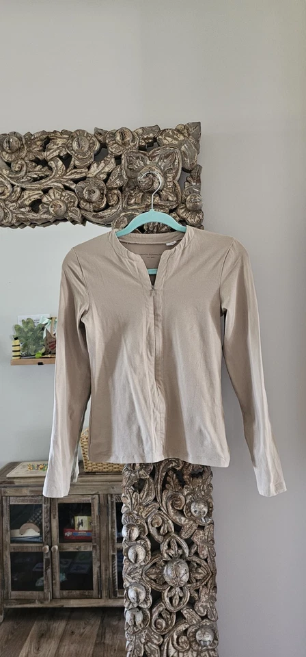 Top French Connection Cremallera Frontal Manga Larga - Talla Pequeña Crema Tostado Ajustado Foto 4 de 4