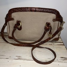 Vtg Brahmin Stacy Toasted Melbourne Croc Embossed Leather and Canvas Handbag