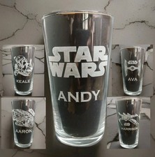 PERSONALISED STAR WARS PINT GLASS ANY NAME / MESSAGE  STAR WARS GIFT BOXED 