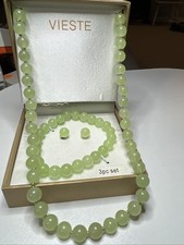 3-piece light green beaded jewelry set featuring a necklace, bracelet,