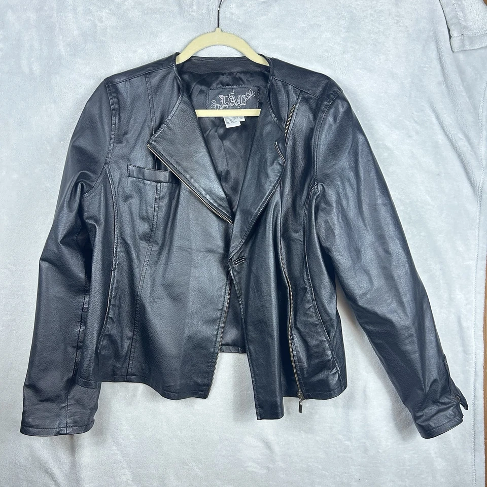 Chaqueta de Cuero Genuino LAL Live A Little para Mujer XL Cremallera Completa Moto Punk Gótico Foto 3 de 4