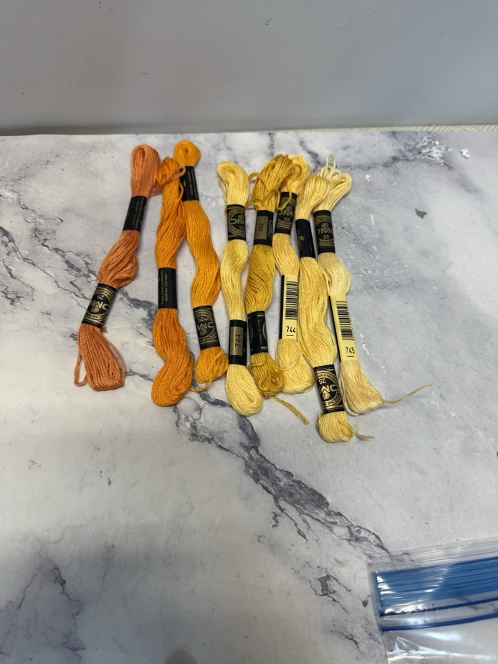 DMC Cotton Embroidery Floss Thread~Lot of (8) Skeins~Gold Yellow  Color Set - Image 2 of 2