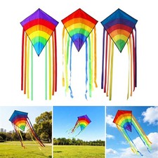 Large Beach Kite with Long Tail with String Rainbow Fly Kite Folding for Games