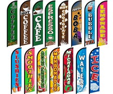 Drinks Windless Full Sleeve Business Flags Lemonade Coffee Smoothies Concessions