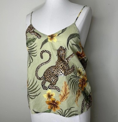 Desmond & Dempsey Top Womens Medium Pajama Tank Top Cami Leopard Cheetah Floral