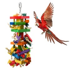 RUBY.Q Large Parrot Toy, 20in Bird Parrot Toy, Multicolored Natural Wooden Bi...