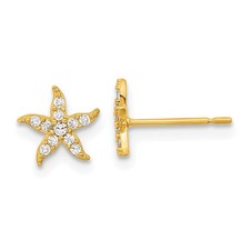 14k Yellow Gold Madi K CZ Starfish Childrens Post Earrings Kids Beach