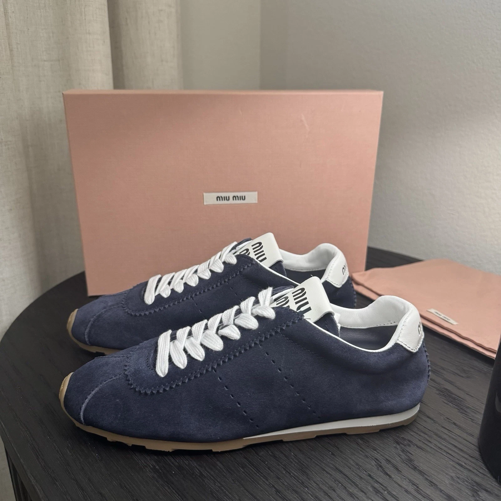 Miu Miu — Miu Miu Plume Bicolor Retro Sneakers Suede Blue 37