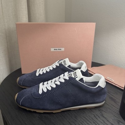 Miu Miu Plume Bicolor Retro Sneakers Suede Blue 37