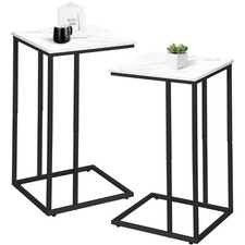 C Shaped Side Table Set of 2, Marble End Table for Sofa and Bed, Couch Table ...