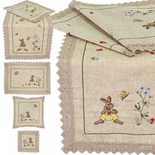 Ostern Tischdecke Tischläufer Kissenbezug Spitze Osterdekoration Beige Bestickt