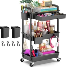 3 Tier Rolling Utility Cart with Drawer, Locking Wheels Storage Organizer