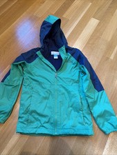 Columbia Boys Hooded Windbreaker Jacket Fleece Lined Green Navy Size M 10/12