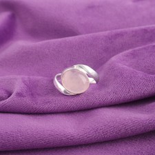 Natural Rose Quartz 925 Sterling Silver Bezel Band Wedding Ring Size All Size