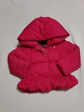 Polo Ralph Lauren Girls Pink Hooded Down Puffer Full Zip Ruffle Hem 4T
