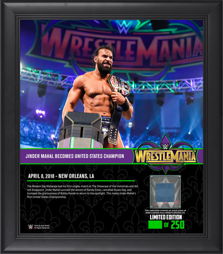Jinder Mahal WWE Framed 15x17 WrestleMania 34 Collage w/Piece MU Canvas - LE 250
