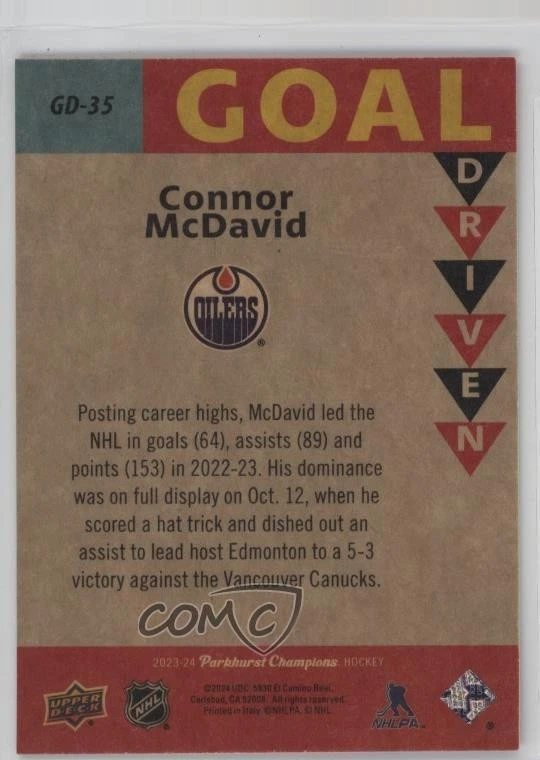 2023-24 Upper Deck Parkhurst Champions Goal Driven Connor McDavid #GD-35 - Image 2 of 2