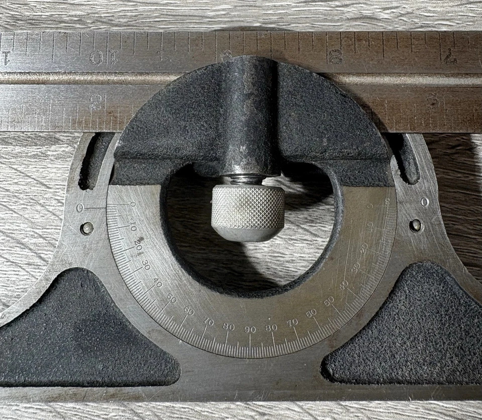 Juego de reglas combinadas vintage con cabezal transportador ángulo recto y regla de 12". Alemania Foto 3 de 4