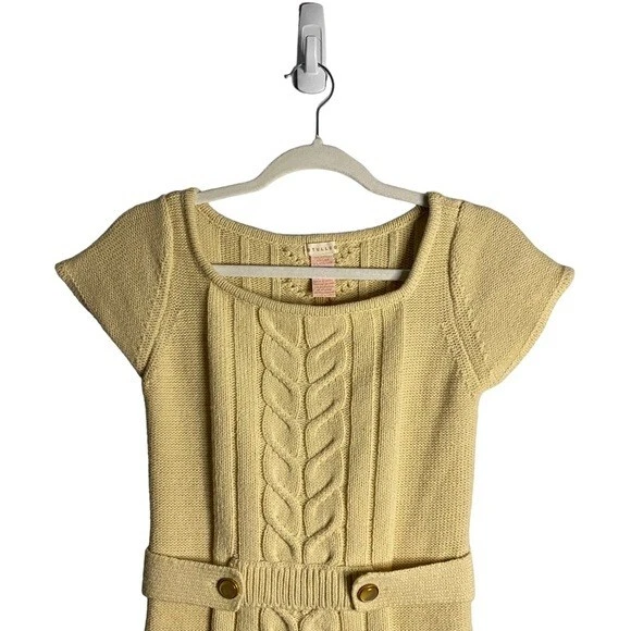 Tulle Youth Girl's Cream Patterned Wool Blend Short Sleeve Dress Sz L - Imagem 2 de 4