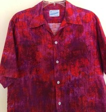 Surfside Sportswear M 60s 70s RAD 42" Chest Pink Red Vtg Waikiki Hawaiian Shirt
