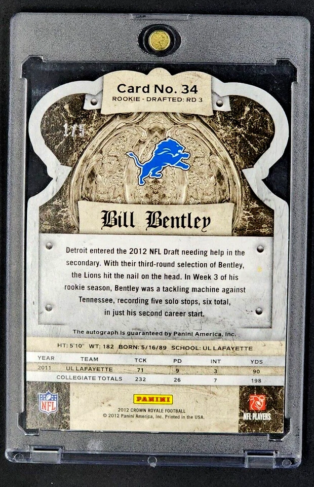 2012 Crown Royale Signatures Blue 34 Bill Bentley RC Rookie Auto Autograph #1 /5 - Image 2 of 4