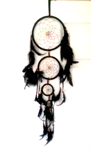 DREAM CATCHER Black Feather / Hoops Multi-Coloured 4x Catcher Native Style 24" - Picture 1 of 6