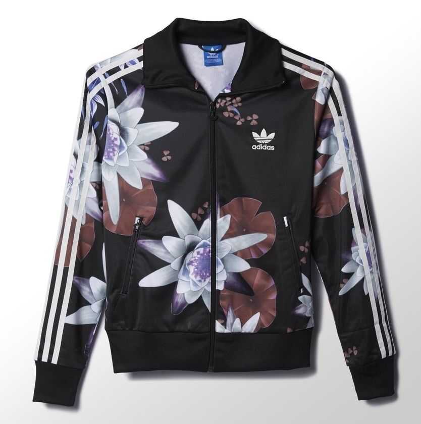 New Adidas Originals Lotus Print Track Jacket Floral flowers black Hoodie AC2130