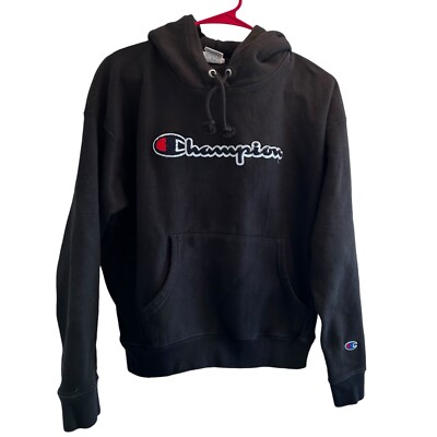 Vtg Y2K CHAMPION Blk Thick Warm REVERSE-WEAVE HOODIE Hike Gym