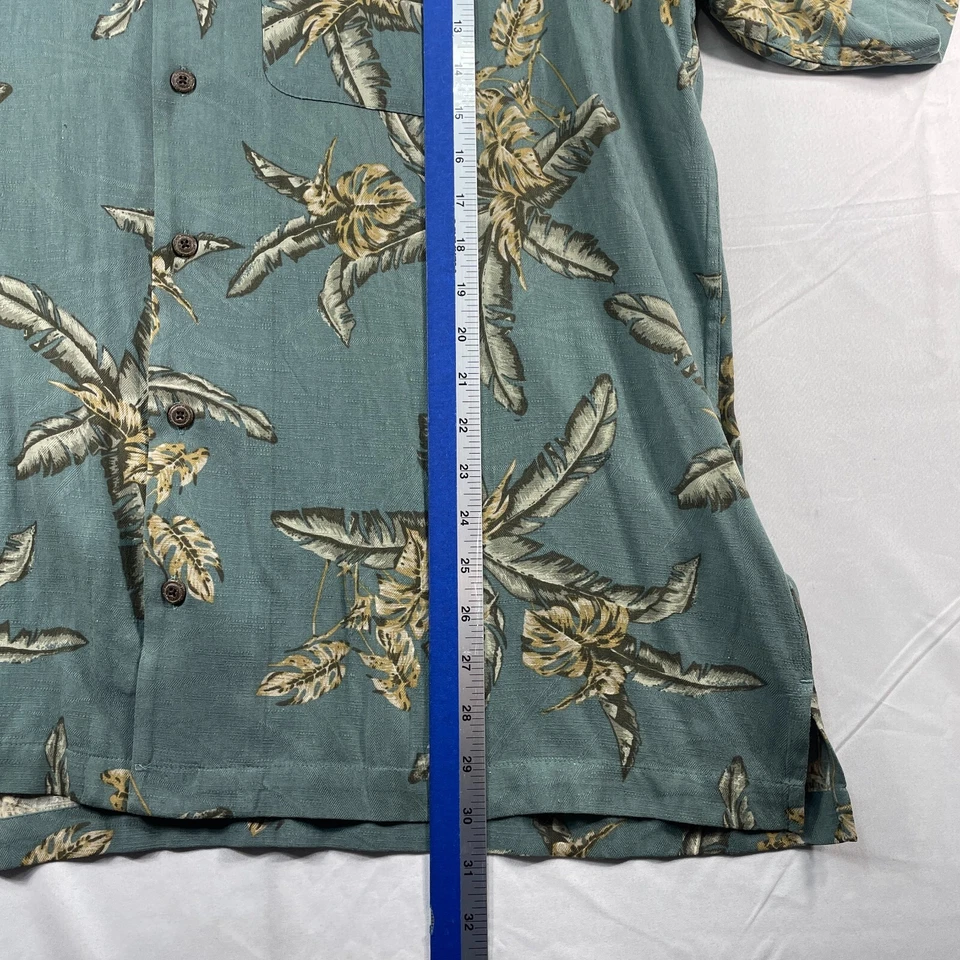 Camisa con botones Geoffrey Beene para hombre talla XL verde palmeras tropicales mezcla de seda Foto 4 de 4