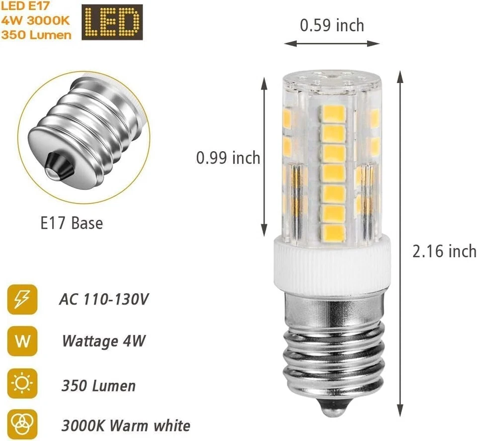 3Pack E17 LED Bulbs for Microwave Oven Appliance,(40W-50W Halogen Bulb Equivalen - Image 3 of 4