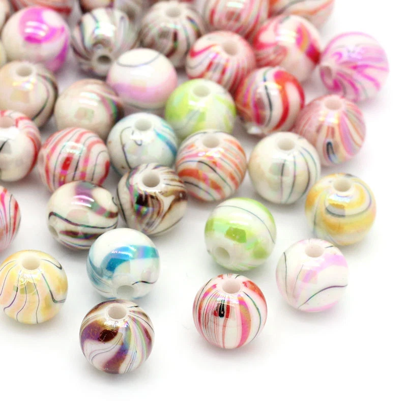 Candy Stripe Acrylic Beads - 8mm - Mixed Colours - Pack of 100 - Bright Shiny - Image 2 of 3