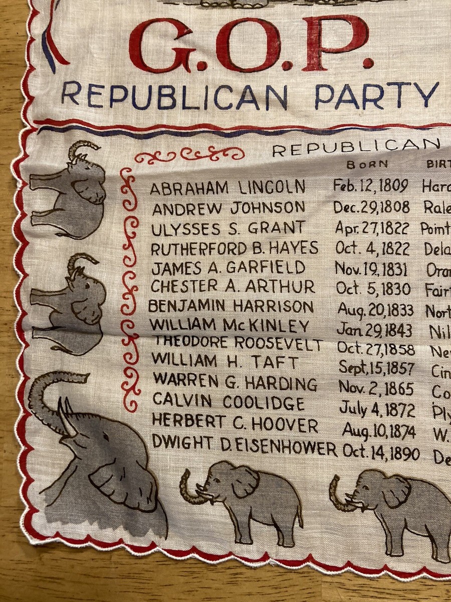 Vintage GOP Republican Party Hankerchief Late 1950s Elephant | eBay