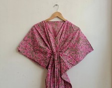 Indian Pink Hand Block Floral Cotton Kaftan Women Clothing Night Maxi Kaftan US