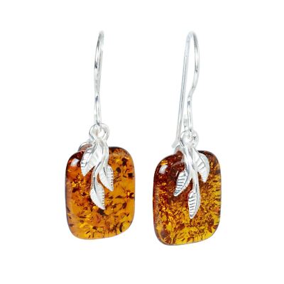 GIA Certified Sterling Silver Baltic Honey Amber Earrings ''Fern''