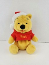 Disney Store Santa Pooh 8" Mini Bean Bag Plush Beanie w/ Santa Christmas Hat EUC