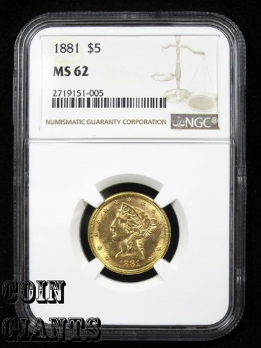 1881 88/88 $5 FS-305 Five Dollar Gold NGC MS 62 Half Eagle Liberty Head Coin 