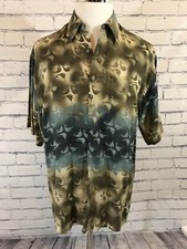 Campia Moda Mens Short Sleeve Button Down 100 Rayon Sailfish Fish M Med Beige