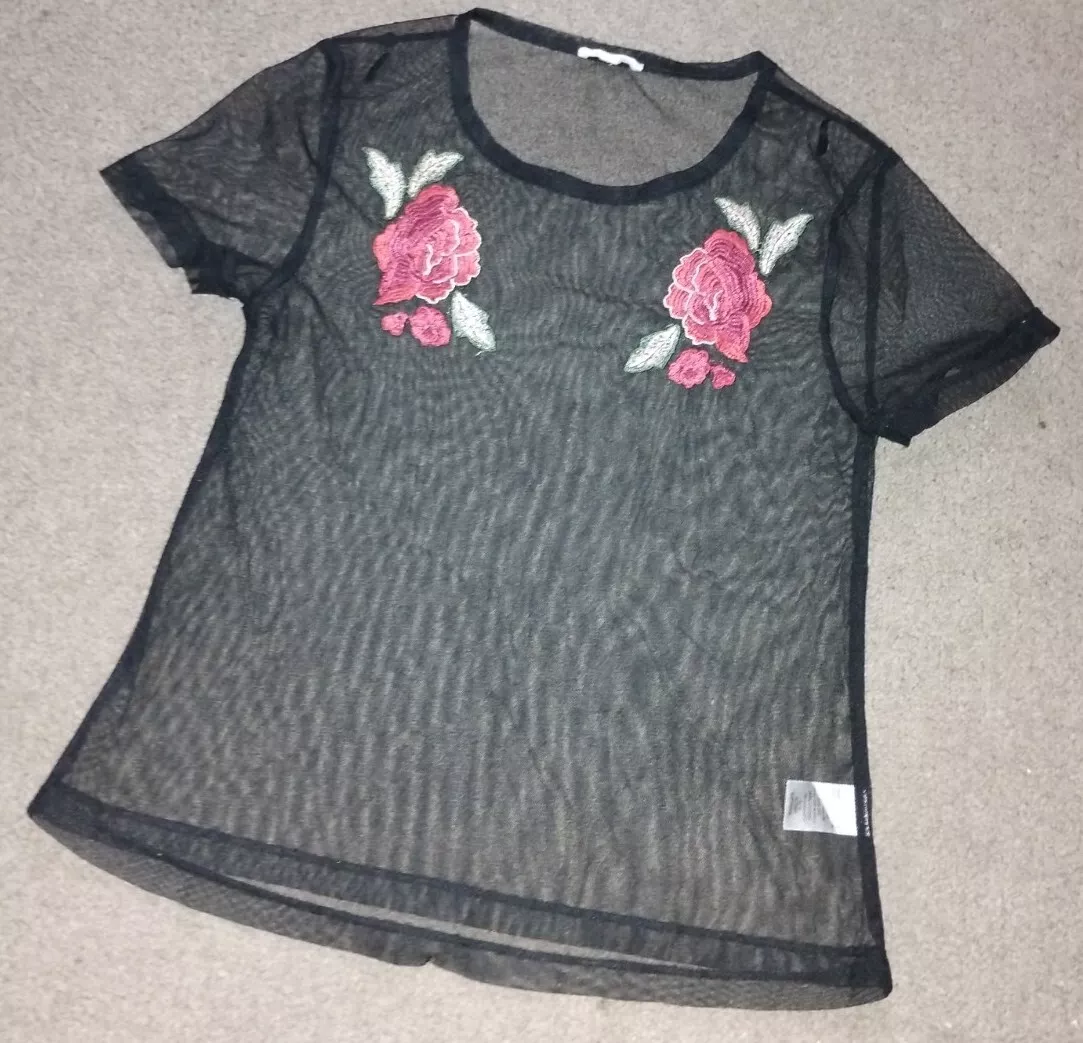 Black sheer top with roses sale