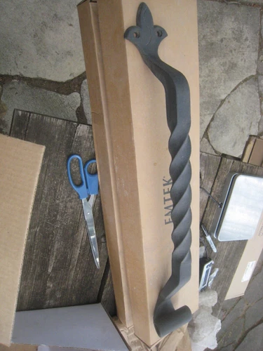 EMTEK Large Heavy Door fixed Pull Handle Cast Iron Fleur De Lis Victorian Style