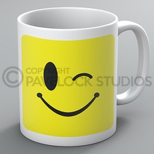 Smiley Face Mug Mugs Wink Winking Happy Cheeky Emoji Kids Funny Joke Cute Gift