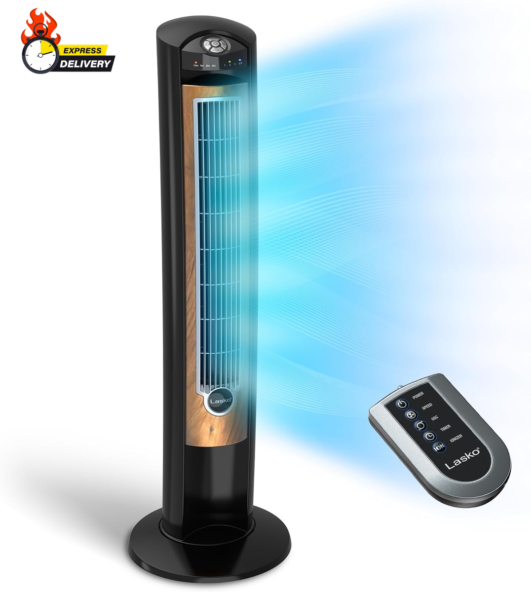 Oscillating Tower Fan, Remote Control, Ionizer, Speeds, Timer