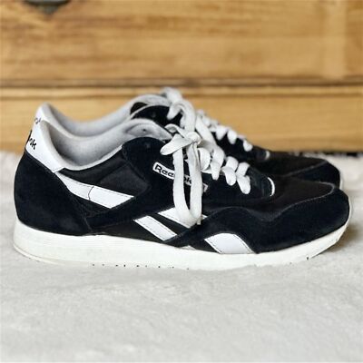Reebok Classic Nylon Suede Training Sneakers Black White Women s Sz 7