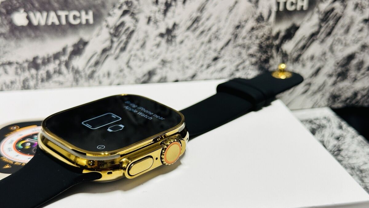 GOLD Apple Watch ULTRA 2 49mm CUSTOM Polished Black Sport GOLD Apple Watch ULTRA 2 49mm CUSTOM Polished Black Sport