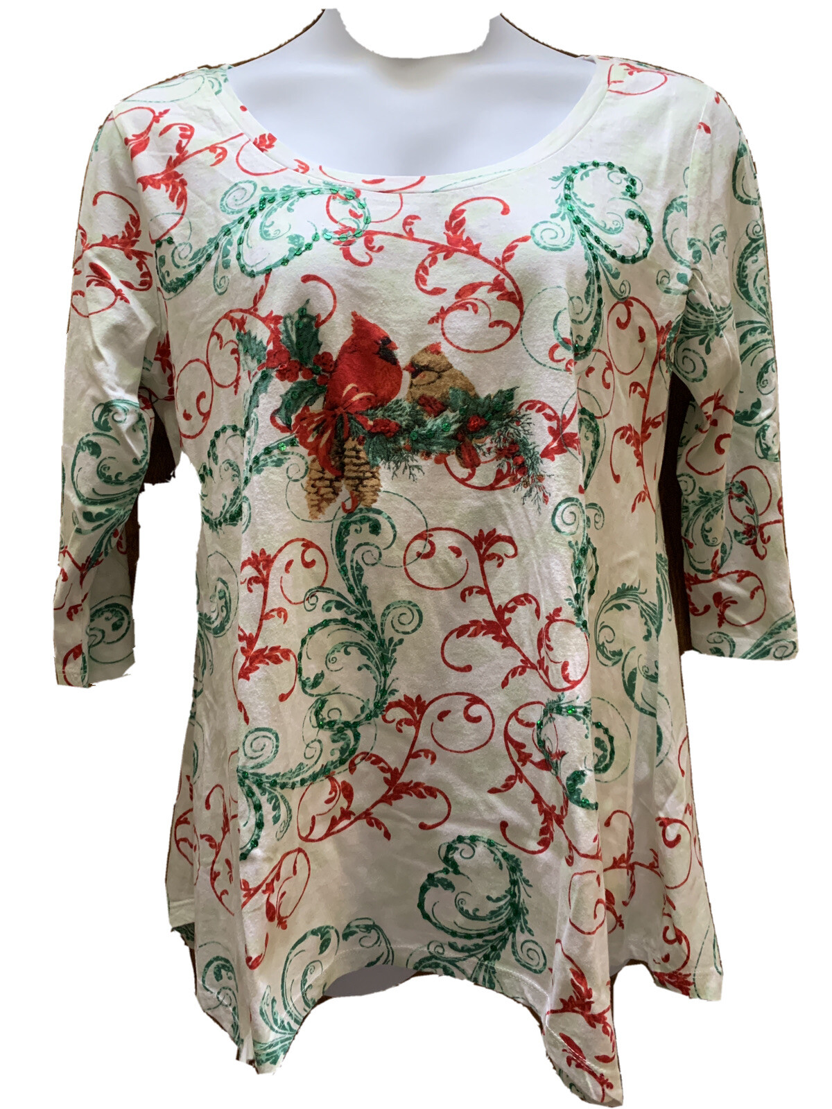 Womens Holiday Top Size Large Collections ETC Cardinals Sequins