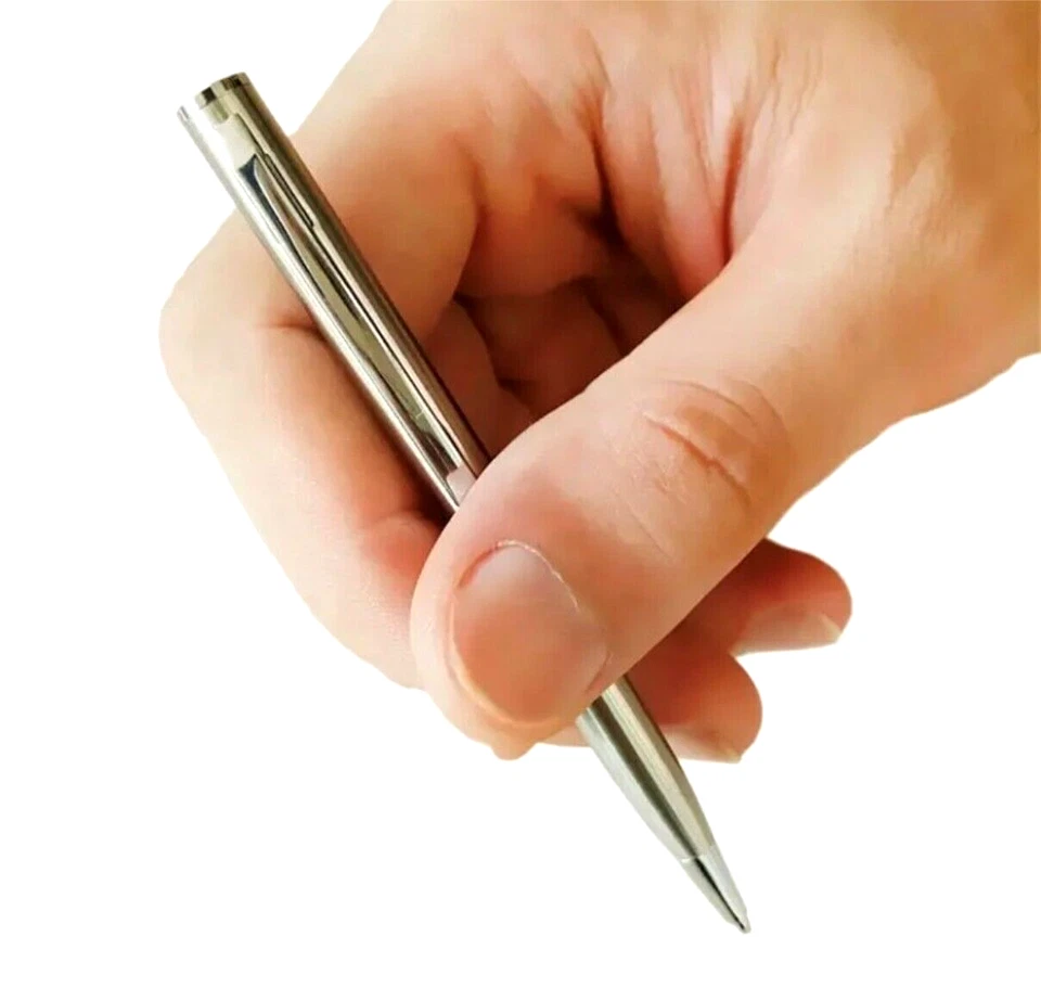 Mini Ballpoint Pen Black Ink Silver Metal Stationery Writing Supplies Small Size - image 3 of 4